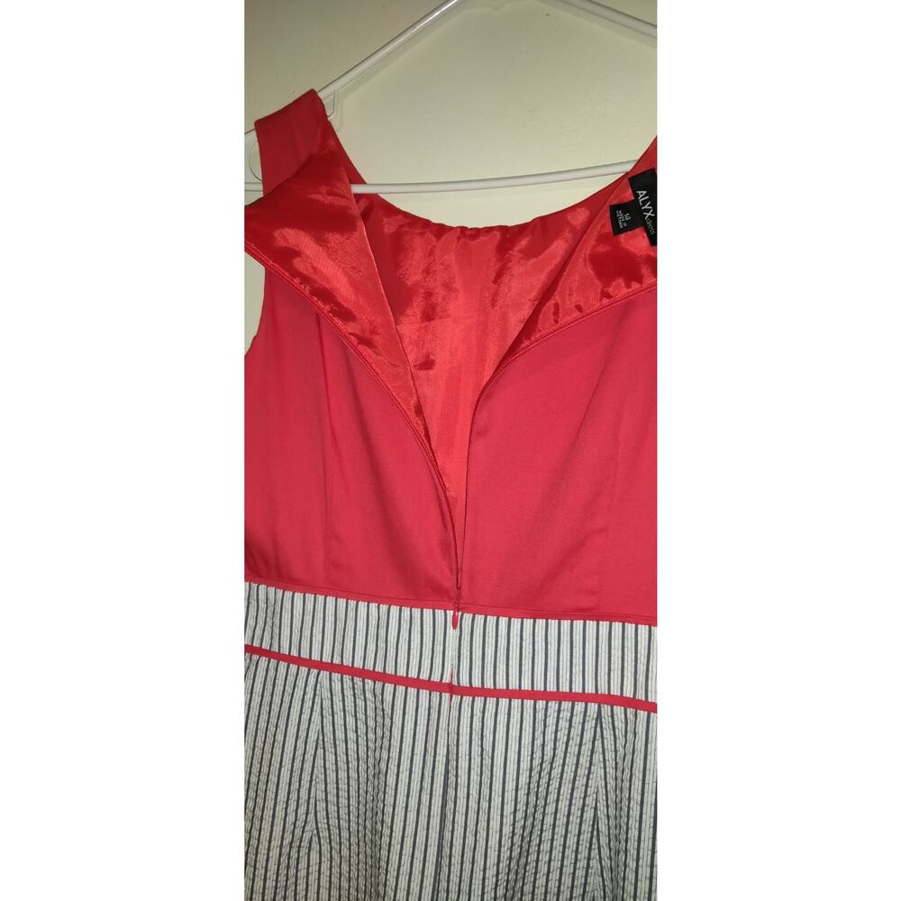 Alyx Seersucker Dress Sz 14 Red Gray Nautical Pockets Boating Lined Sleeveless - Picture 9 of 16